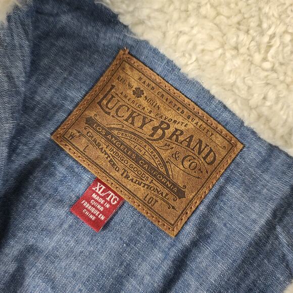 Lucky Brand Tan Cream Blue Sherpa Tomboy Trucker Jacket Coat XL - Picture 4 of 4